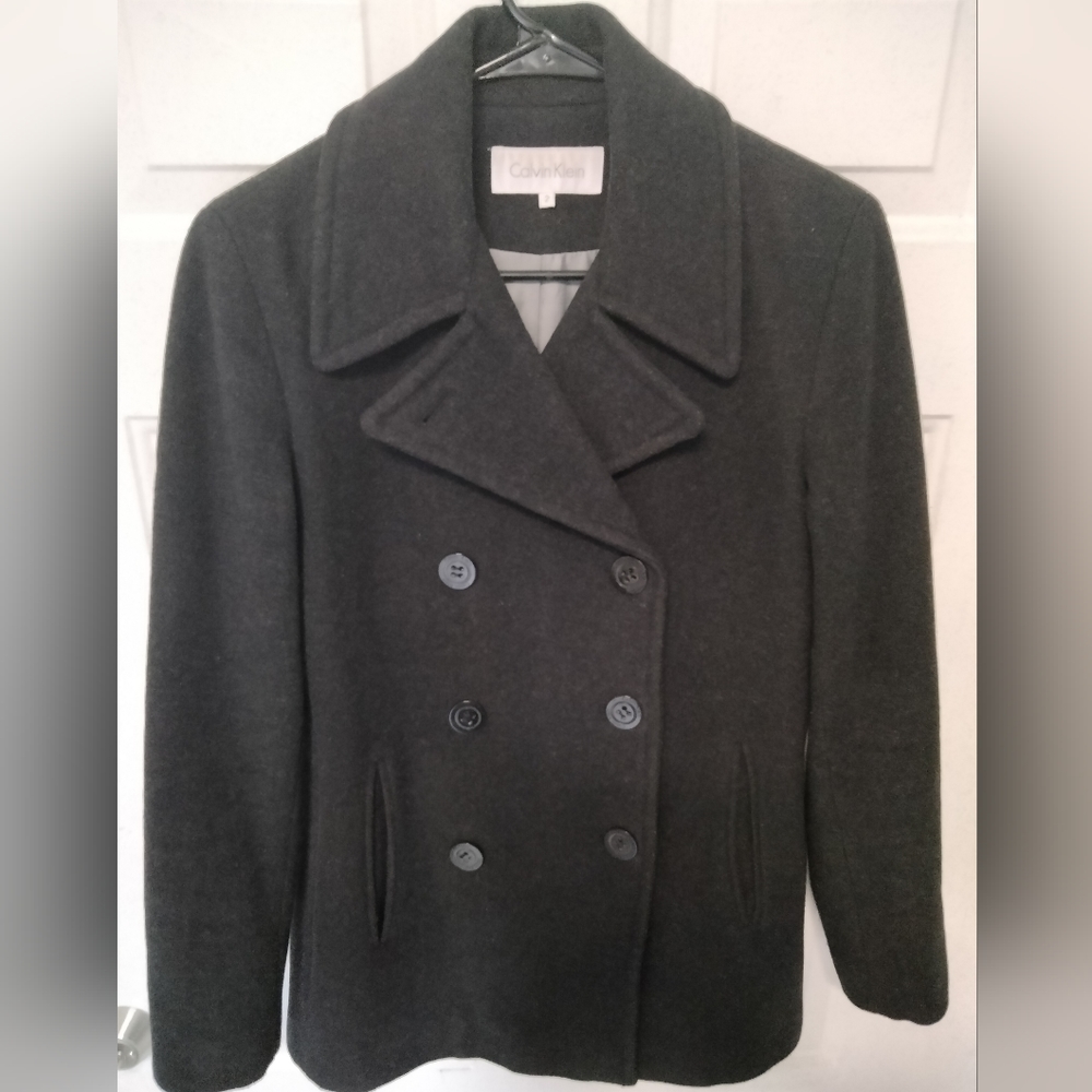 Calvin Klein Black Double Breasted Fully Lined Wool Cashmere Peacoat Size 2